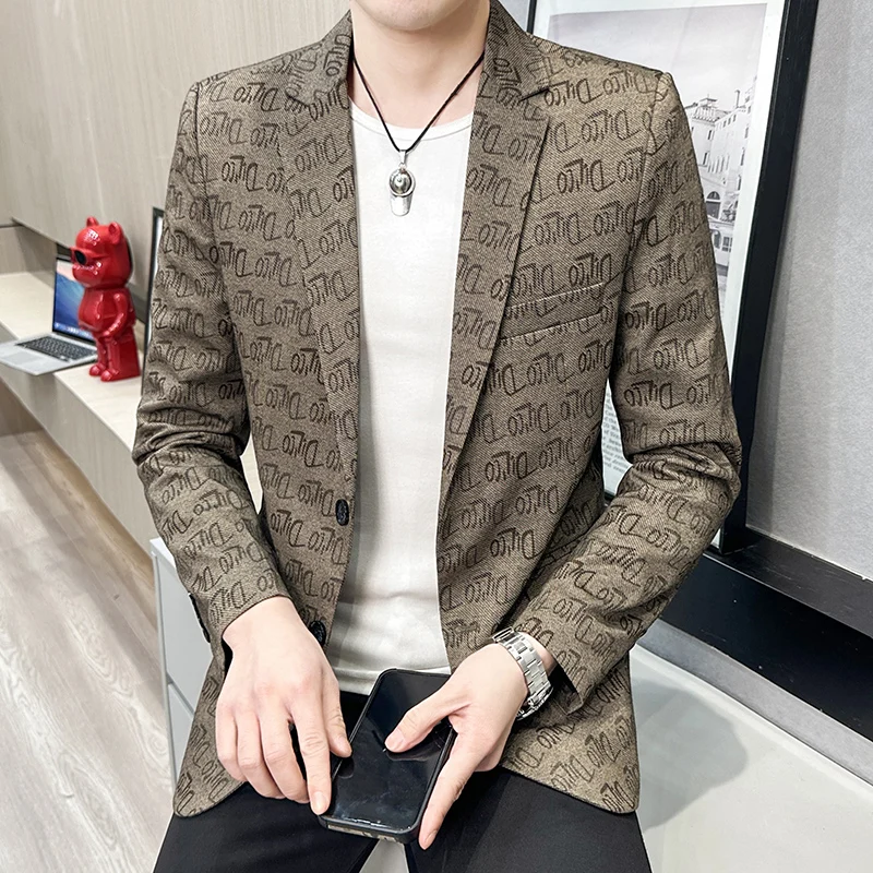 Men Korean version Men Suit Jacket Fashion Men's Business Social Dance Party Jacquard Coat Dress Homme Slim Fit Blazers