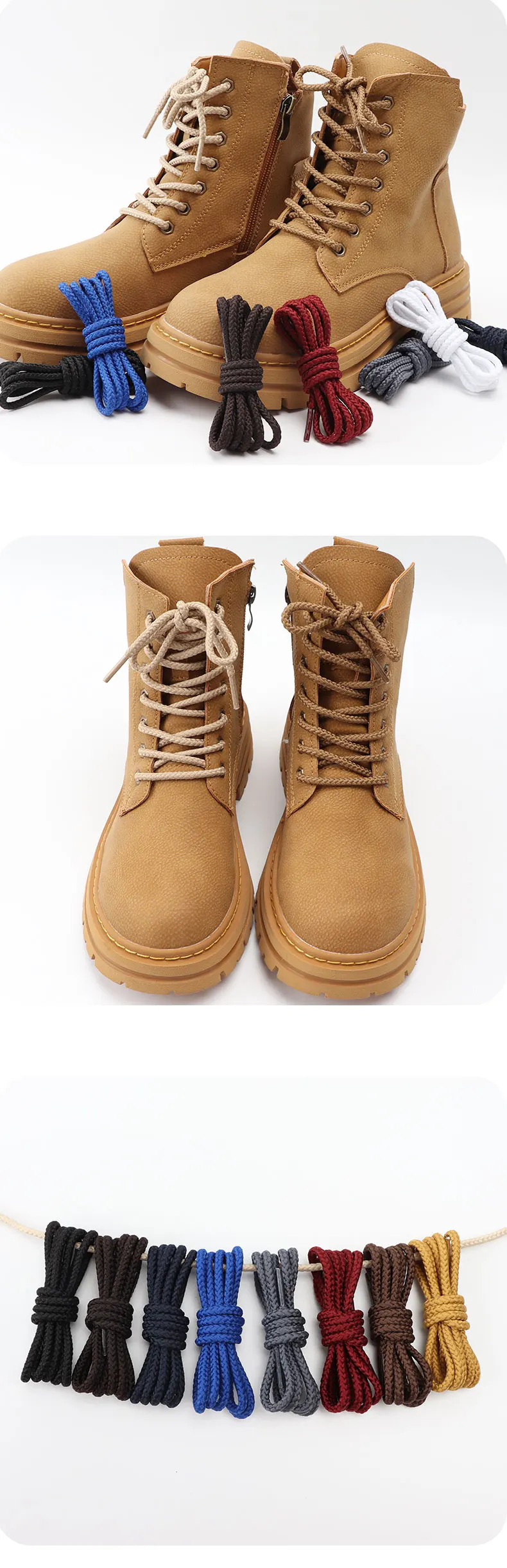 1Pair Bold Round Shoelaces Quality Durable Polyester Sneakers Shoe laces Boots Laces for Shoes 80/100/120/140/160cm Shoestrings