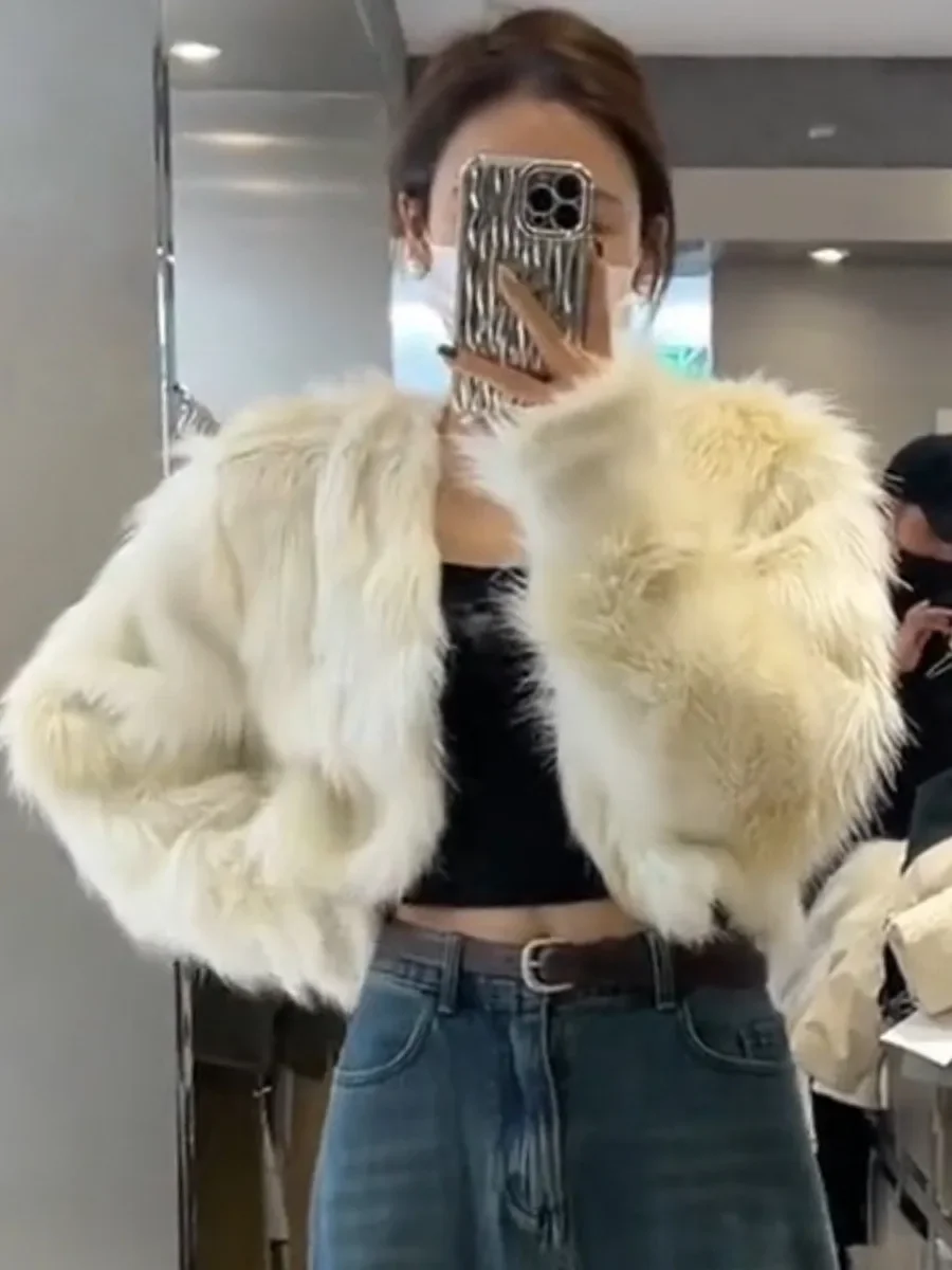 Fashion Imitation Fur Fox Jackets Cropped Coat Women's Clothies Fall/winter Loose Wool Cardigan Tops Outerwear Short Thick Warm