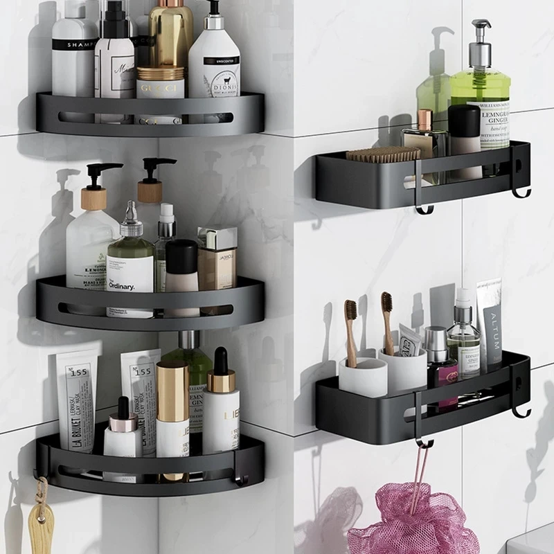 1pc No-drilling Corner Shelf For Bathroom, Triangular Storage Rack For  Toiletries Organizer, Toilet Kitchen Wall Shelf