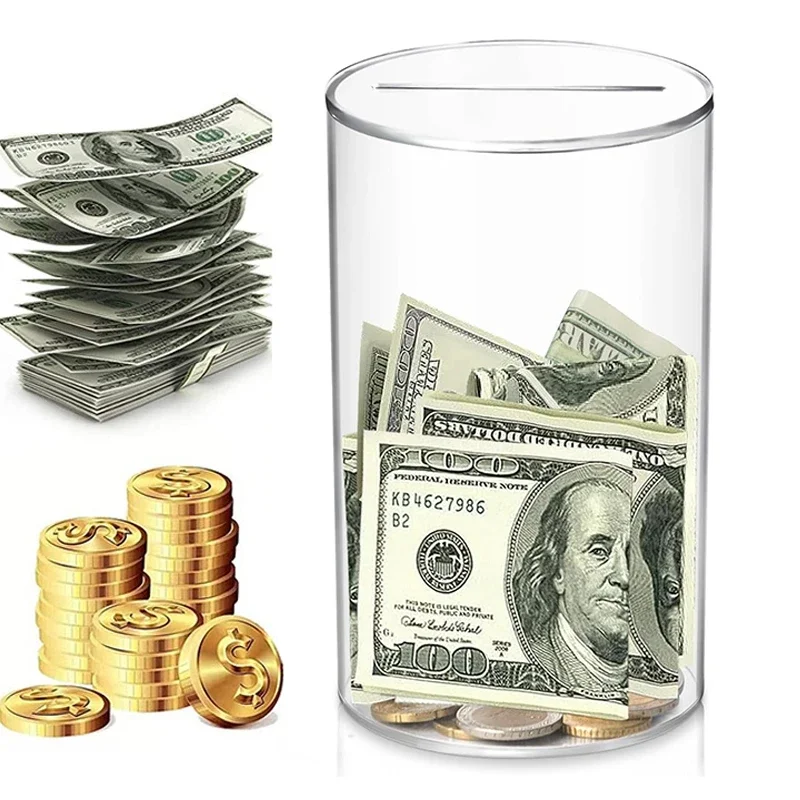Piggy Bank for Adults Must Break to Open Acrylic Clear Piggy Bank Money Saving Box for Cash Saving Real Money Coin