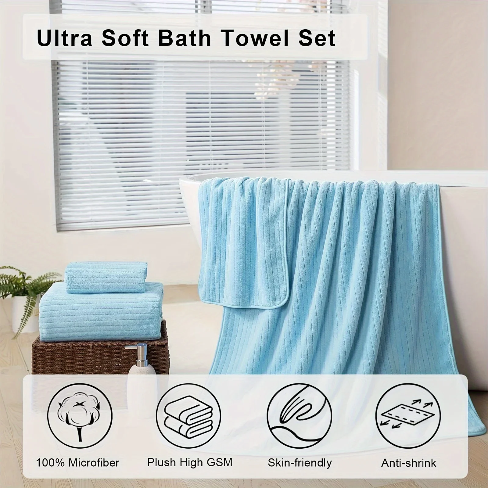 Gray Pink Blue Stripe Bath Towels Set Bath Towels 28in*55in & Hand 14in*30in Sheet Super Soft Breathable Bathro 8PCS bath towels