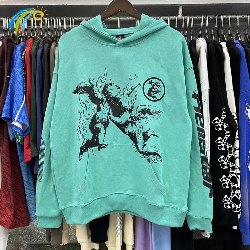 

23FW 100% Cotton Graphics Graffiti Lake Green Hellstar Hoodie Hooded Men Women 1:1 Tags Oversize Streetwear Sweatshirts Pullover