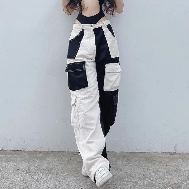 

Women Corduroy Cargo Pants Casual High Waist Baggy Trousers Female Streetwear Y2k Ladies Straight Sweatpants