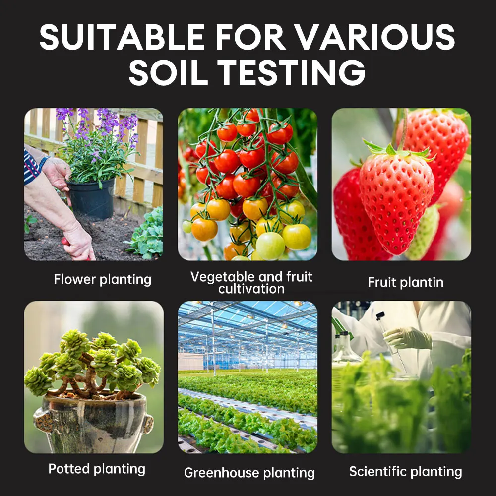 6-in-1 Soil Tester For pH Moisture Light Temperature Fertility Humidity/Rotatable Screen/Battery Powered