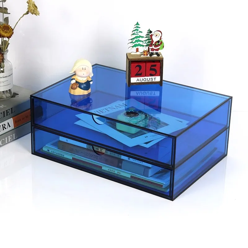 Color Acrylic Drawer Pen Case Office A4 Paper Finishing Desktop Cosmetics Dustproof Transparent Storage Drawer Box 2