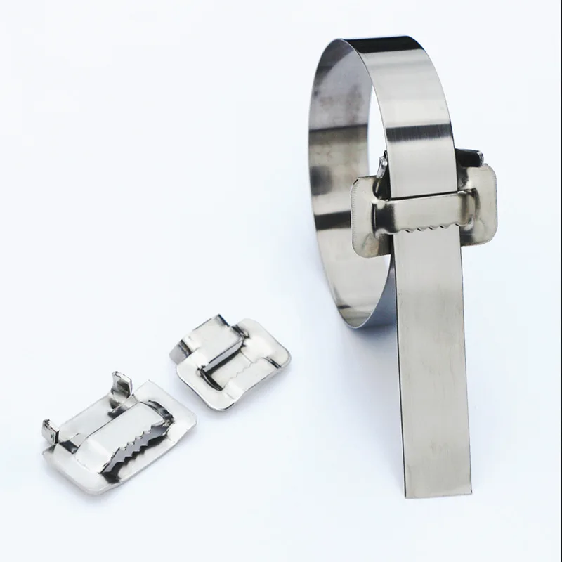 Description Picture 3 of item100PCS 6.4/10/12/16/19mm Stainless Steel Cable Ties Self-Locking Pipe Clip Buckle Connector Tube Packing Industrial Pipeline