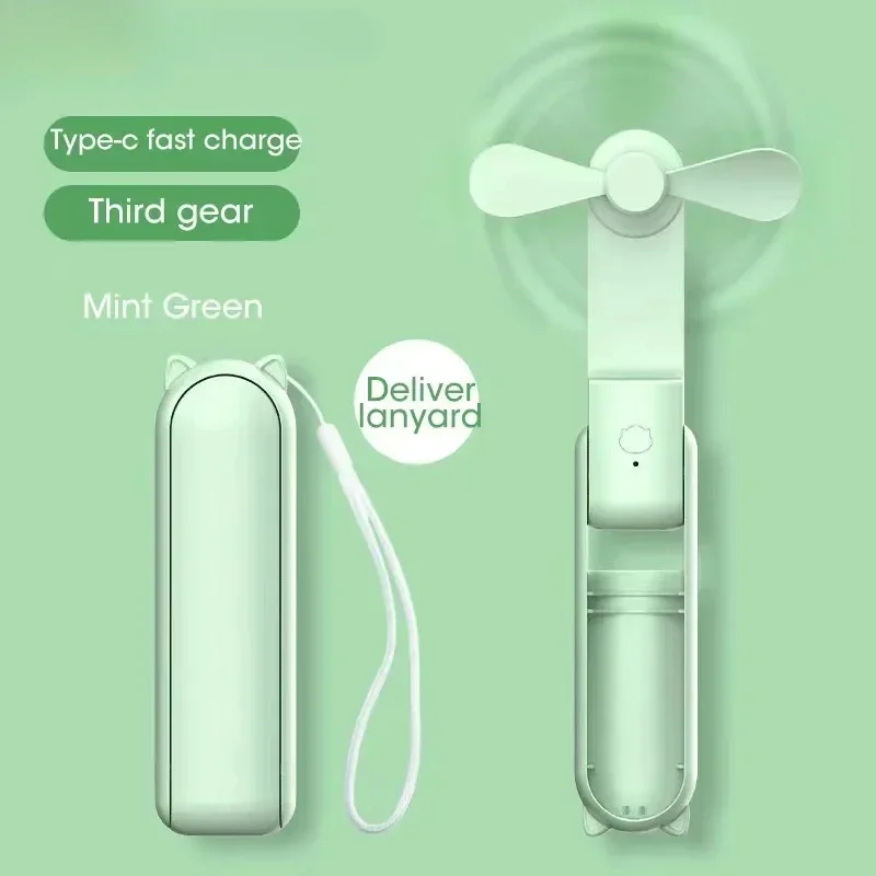 New Handheld Mini Portable USB Rechargeable Folding Fan with Power Bank Dual Cooling for Camping Outdoor Travel