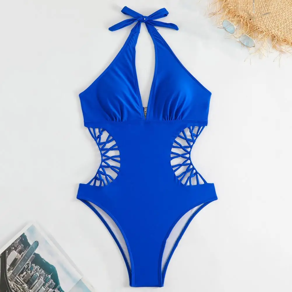 

Tummy Control Bathing Suit Elegant Women's Deep V Neck Monokini Beachwear with High Waist Quick Dry Padded Surfing Suit Women