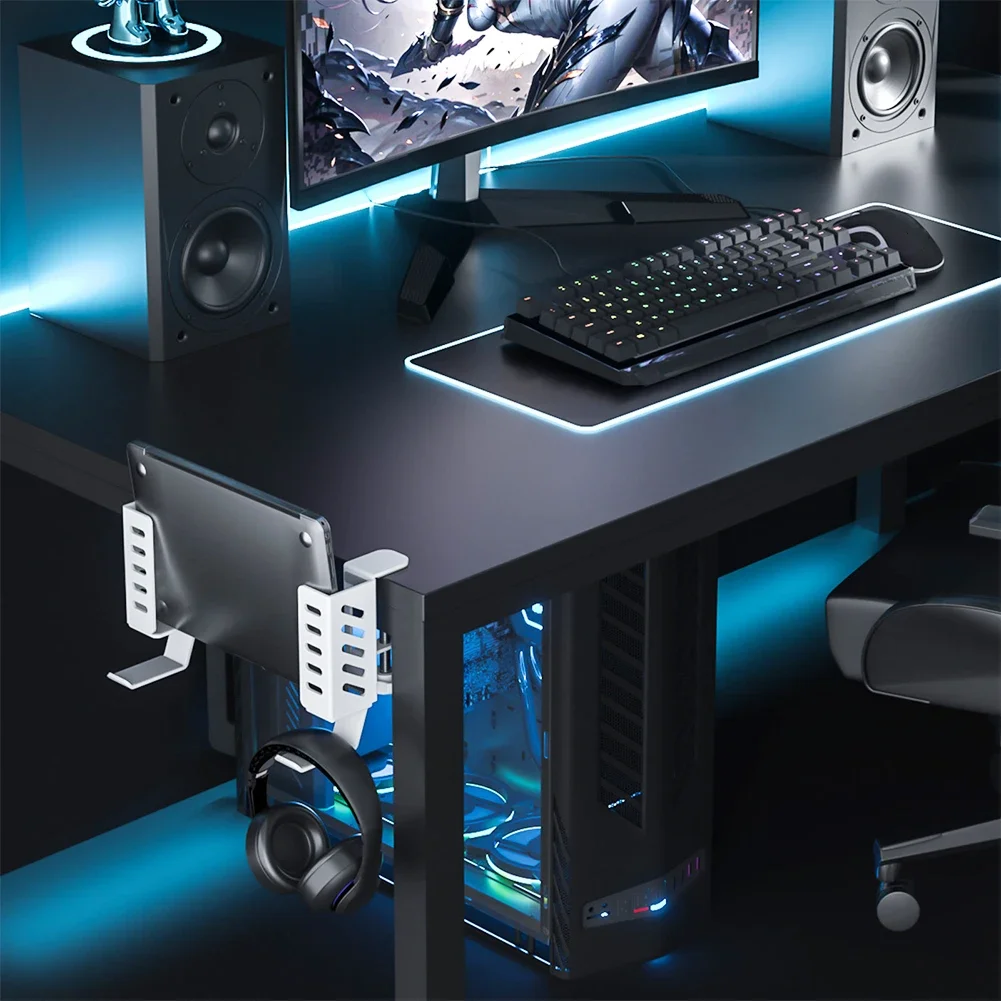 Supporto Per Laptop Support Latéral Pour Ordinateur Portable Dokeno - Fixation Sans Perçage - Réglable Pour Bureau - Jusqu'à 22 Kg Accessoire Bureau Métal Antidérapant