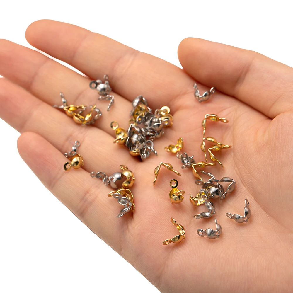 500 Stück Gold Edelstahl Crimp End Tips Knotenabdeckungen Clamshell Fold-Over Bead für DIY Armband Halsketten Schmuckherstellung Versorgung – Detail 2