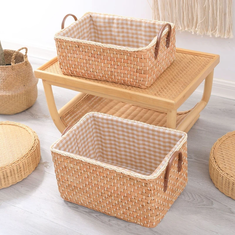 Corn Husk Woven Storage Baskets Box Rectangular Storage Container