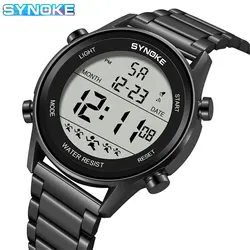 Luxury Stainless Steel Strap Men's Waterproof Digital Sport Watch with Backlight and Alarm (Black)