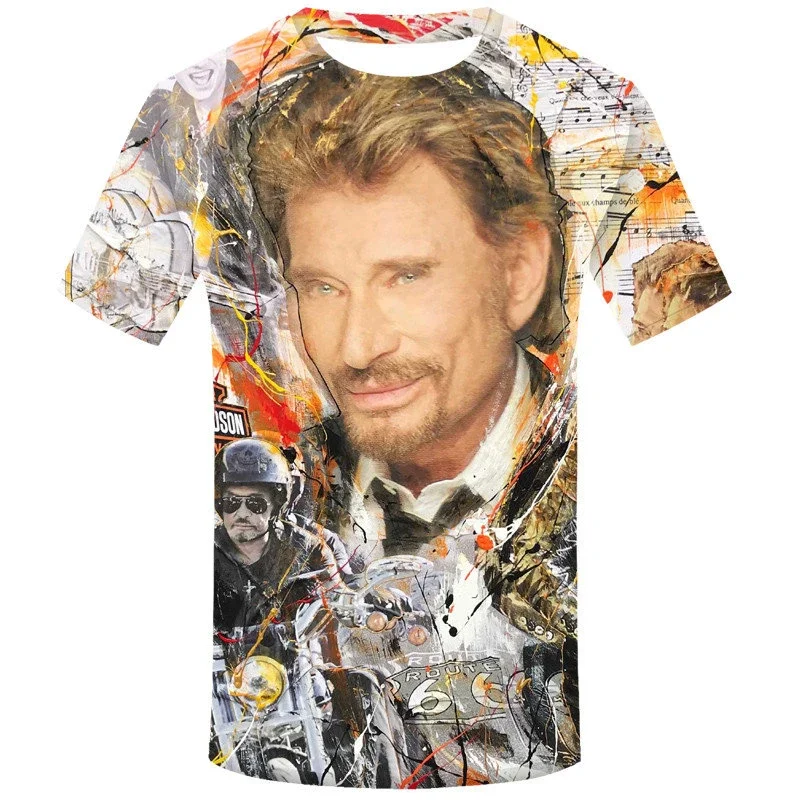 thumbnail image 1 of Camiseta de verano para hombre, cantante Johnny Halladay, estampado 3D, cuello redondo, informal, manga corta, talla grande, moda, 1 of 5