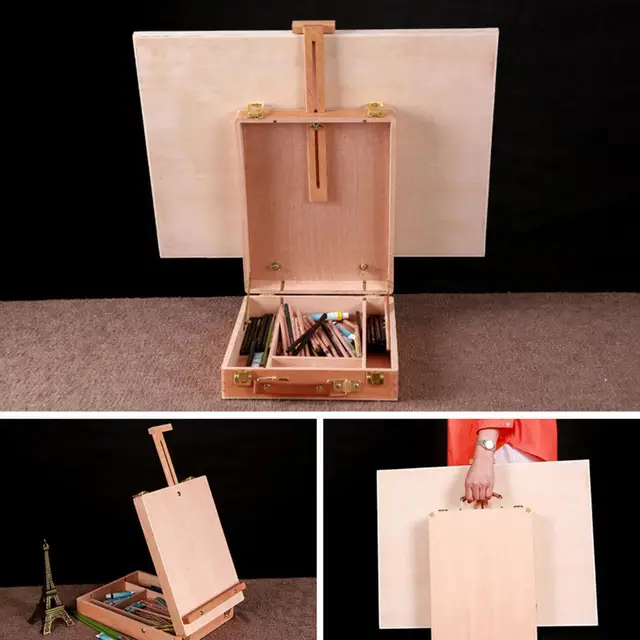 Wooden Art Easel Box, Wood Tabletop Easel, Sketch Easel Desktop Easel for Drawing, Portable with Handle 3