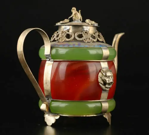 Details about   Chinese Handwork Green & Red Jade Bracelet Inlay Tibet-silver Dragon Teapot 