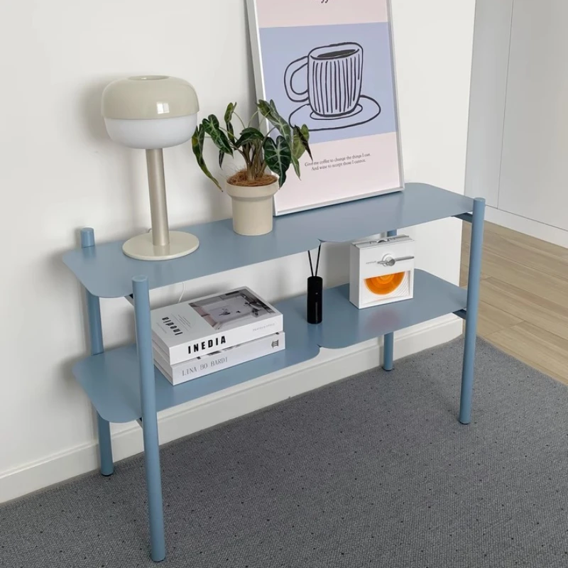 Nordic Blue Plant Shelf Double Layers Book Storage for Living Room Bedroom Corner Display Rack for Modern Aesthetic Flower Stand