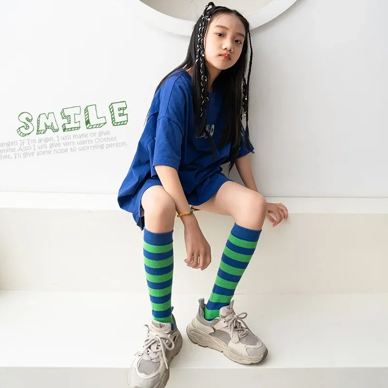 1 Pair Kid Girl Sock Y2K Style Retro Knee High Sock for Toddler Girl Solid Color Series Striped Calf for Children