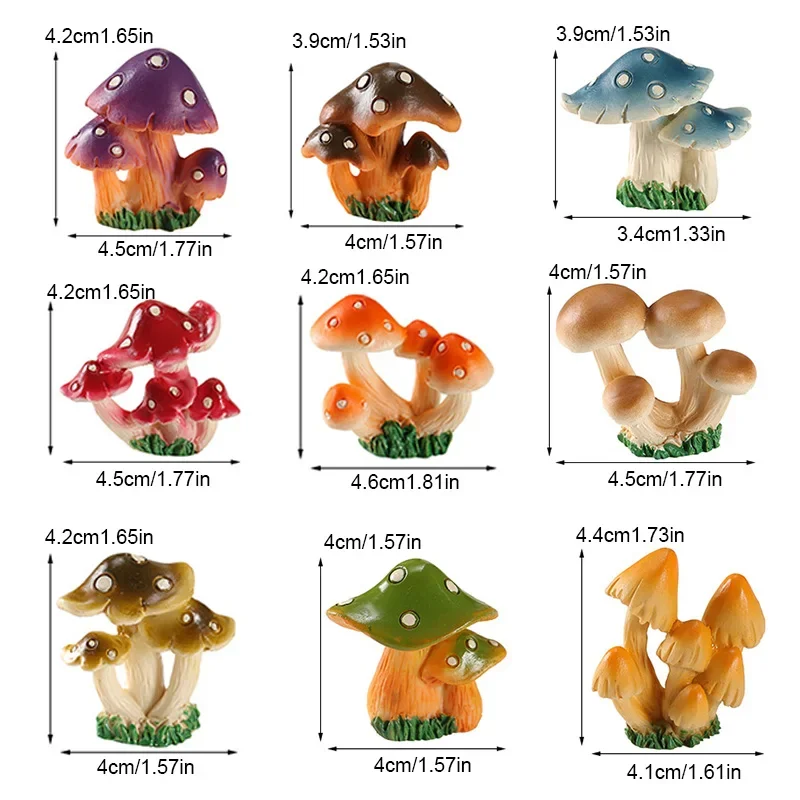 Simulation Mushroom Miniatures Fairy Garden Moss Terrarium Resin Crafts Decorations Garden Artificial Bonsai Landscape Ornaments