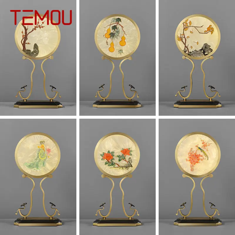 

TEMOU Chinese Simple Table Lamp Vintage Brass LED Desk Light Creative Design for Home Bedroom Living Room Bedside Decor