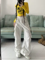 2024 American style large pocket cargo pants women's spring summer new style wide leg pants loose slimming casual sports pants - Image 6