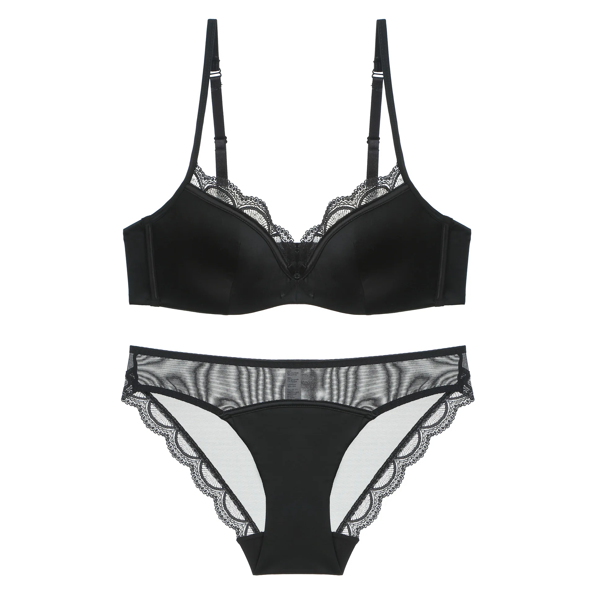 

Women's underwear Sexy thin glossy lace bra set big breasts show small anti-sagging upper support underwear summer