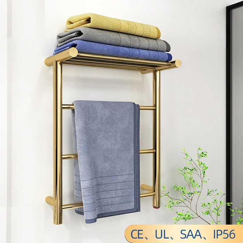 

2023 New Arrival Nordic Brushed Gold Towel Warmer 220V Constant Temperature Heating 110V Winter Electric Towel Rack for Bathroom