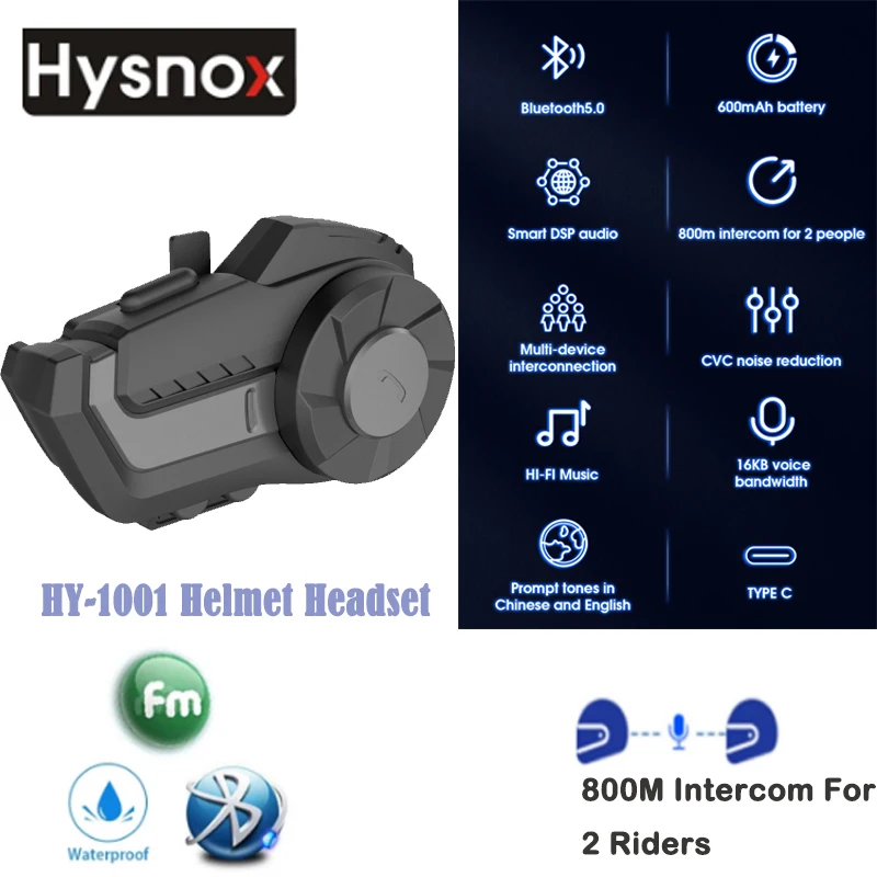 Hysnox HY-1001 гарнитура для мотоциклетного шлема 800 м 2 Rider говорящая Bluetooth 5 0 с