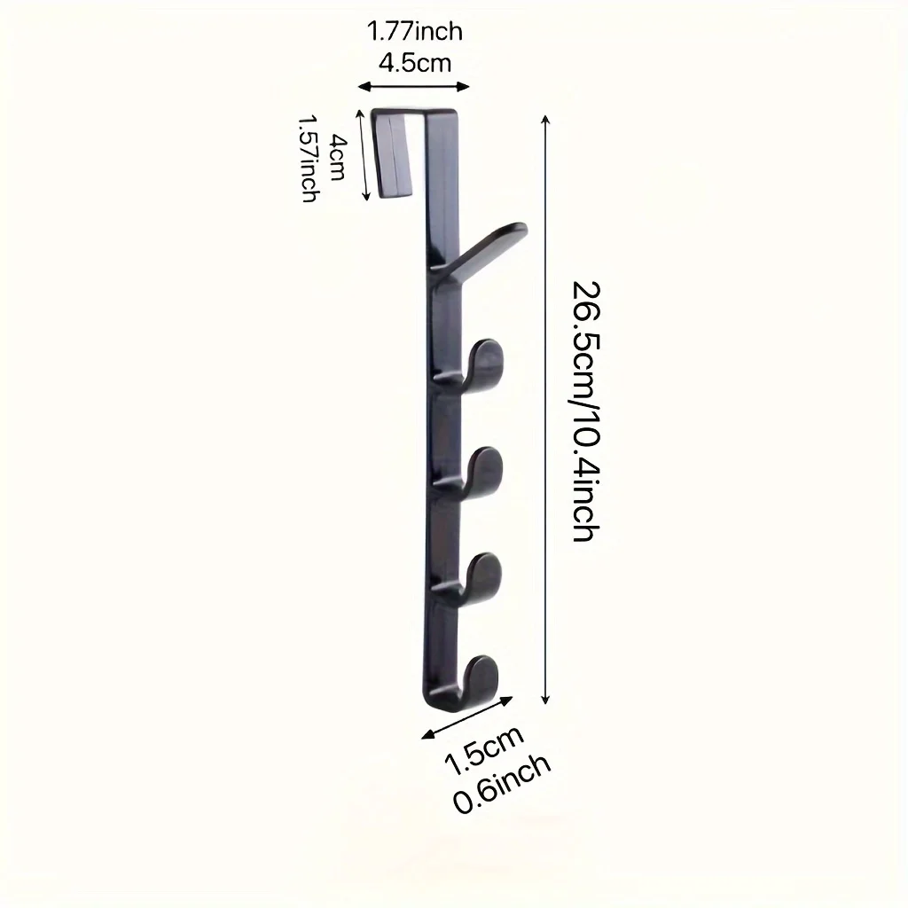 1/2pcs No-Drill Door Hook Rack - 5-Section Hanger for Cabinet & Wardrobe, Space-Saving Storage Solution