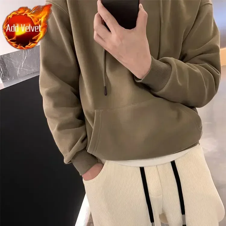 thumbnail image 1 of Sudadera con capucha para hombre, ropa de calle lisa, nueva sudadera, camisetas cálidas de invierno, sudadera con capucha holgada para hombre, oferta de bienvenida, sudadera sencilla de una pieza Emo, 1 of 5