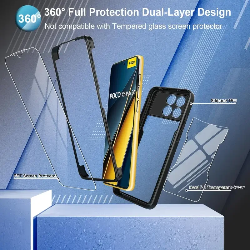 Shockproof Transparent Dual Layer 360 Full Body Phone Case with Built-in Screen Protector