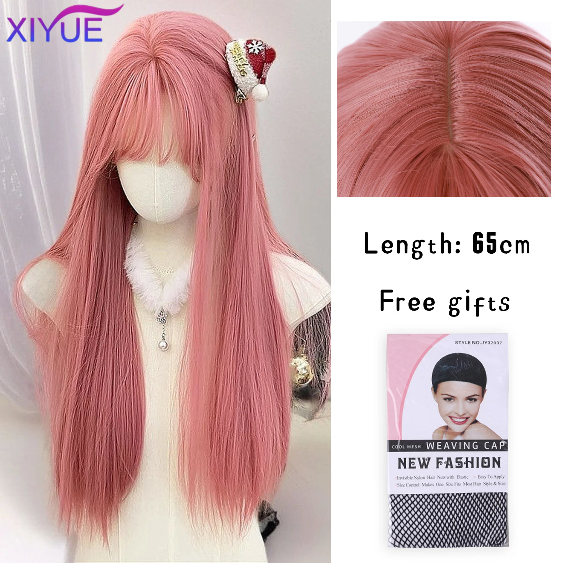 Synthetic Pink  Long straight hair Wigs Middle Part Natural Wave Wig Heat Resistant Cosplay Party Daily Hair Suitable for Women