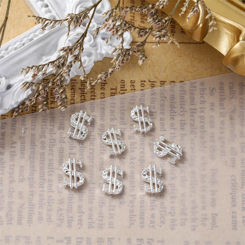 10 Stück Gold/Silber 3d Nail Art Charms Geld Dollar Metall Nagel Dekorationen für Acryl nägel Legierung Ornamente Zubehör – Detail 1