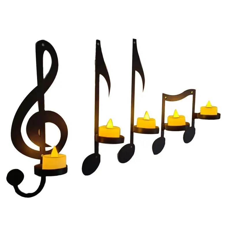 

Music Note Wall Decor 4 Pcs Iron Candle Holder Decorations Tea Light Candle Rack Musical Symbol Candlestick Holder Decorations