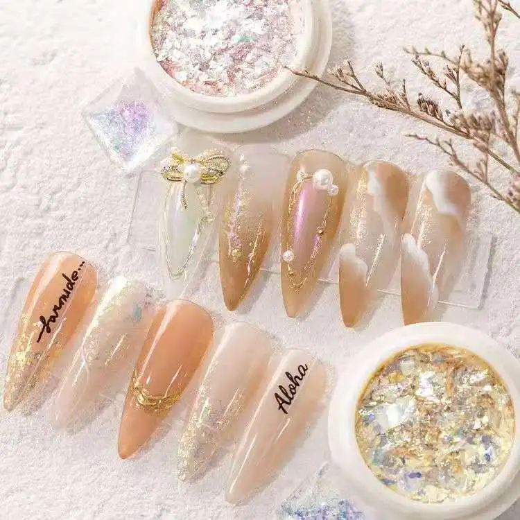 6 Colori Opal Aurora Nail Powder Paillettes Crystal Shatter Glass Nail Flakies Mermaid Paillettes Manicure Art Polvere Olografica