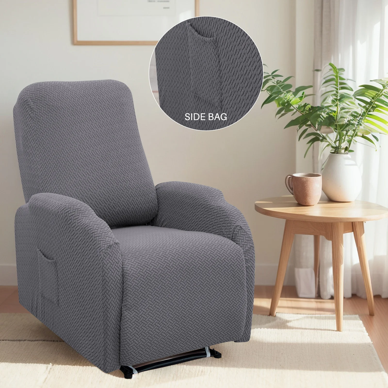 

Reclining Chair Cover Recliner Stretch Slipcover 4-Pieces Small Recliner Sofa Cover Soft with Elastic Bottom Jacquard Checks