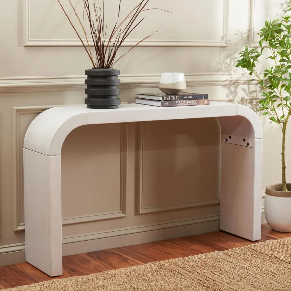 White Washed Waterfall Curved Console Table Modern Entryway Furniture Living Room Decor