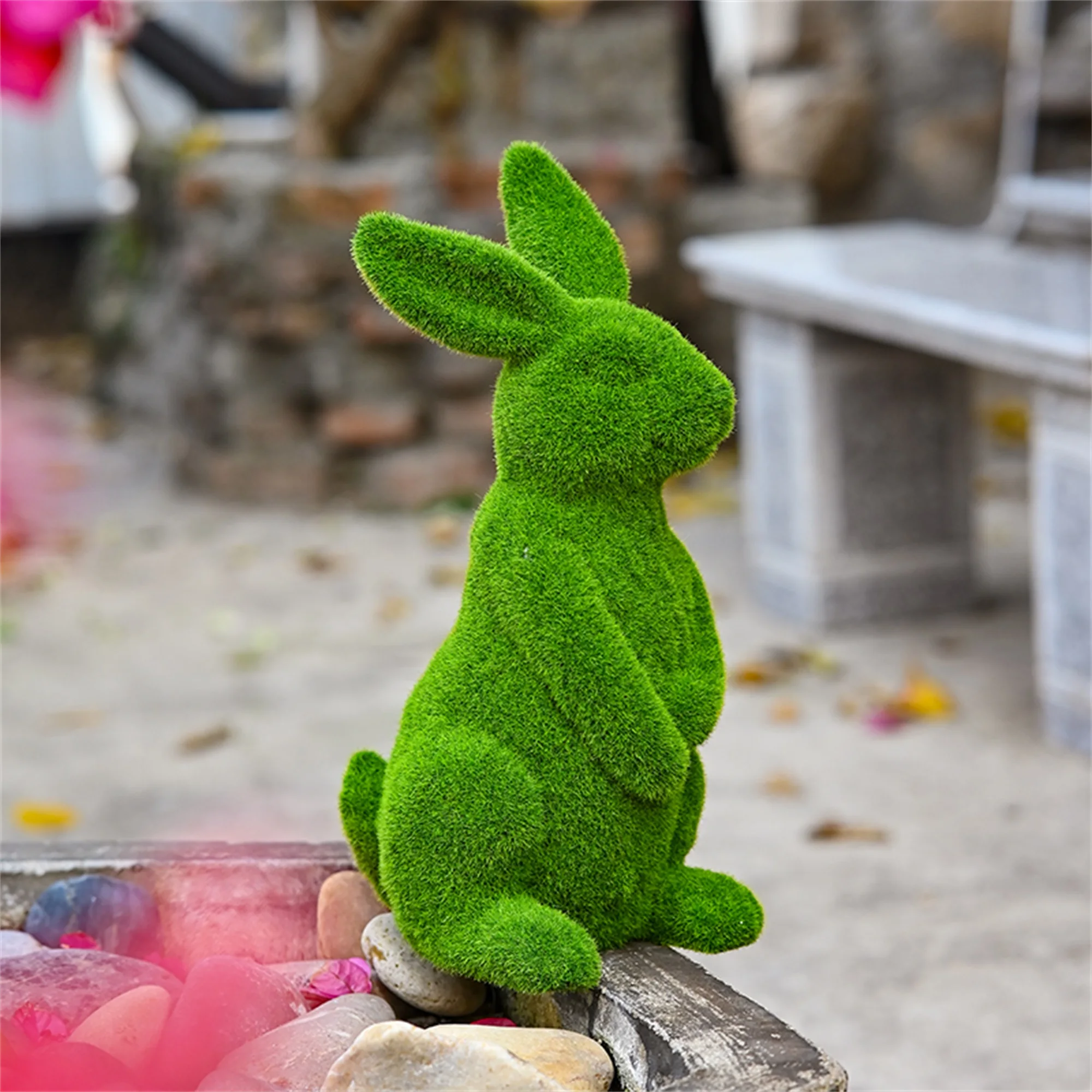 Easter Bunny Figurines Flocked Resin Animal Statues Decorations for Outdoor Garden Yard Display and Ornament