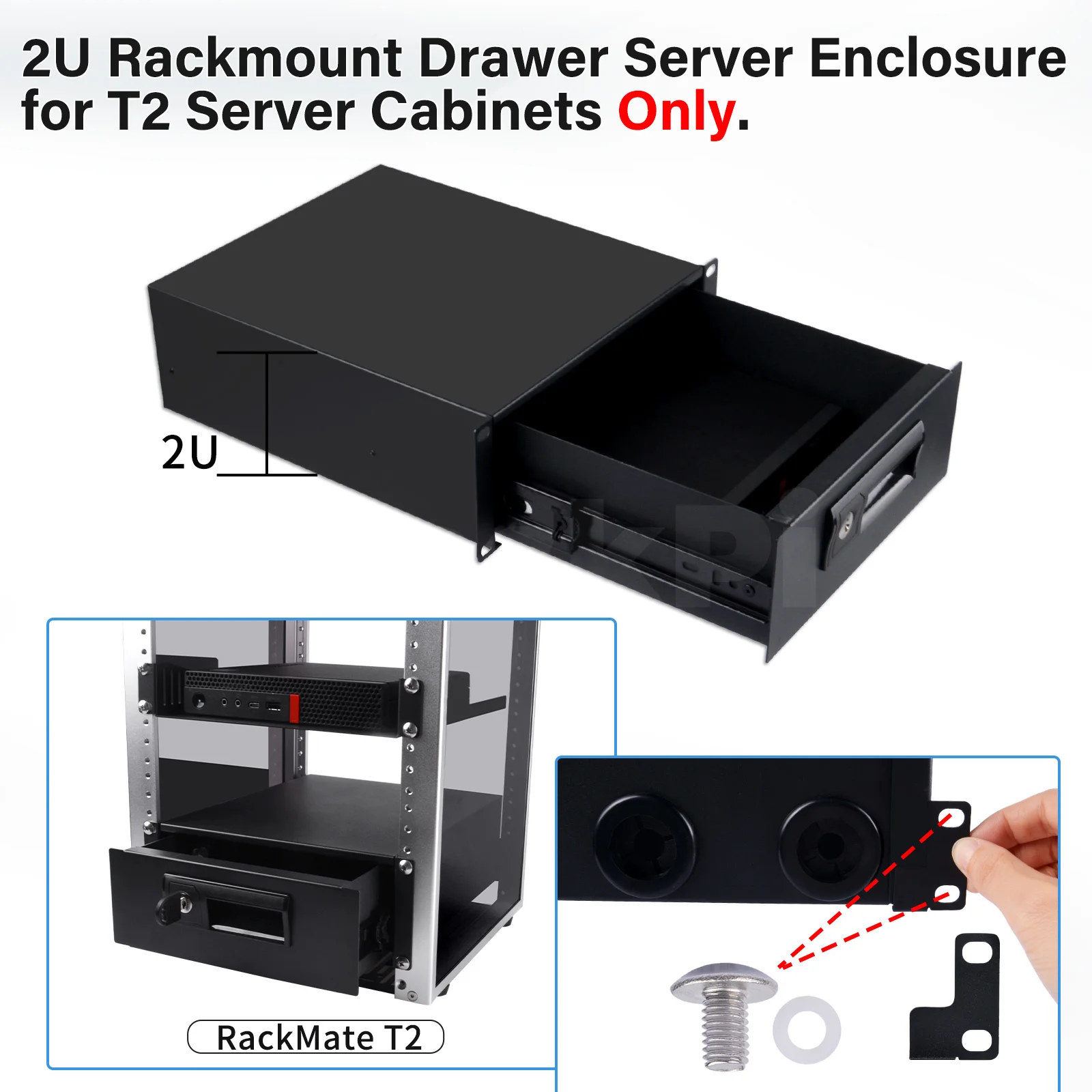 DeskPi RackMate 2U ラックマウント ロック可能な引き出し、10 インチ