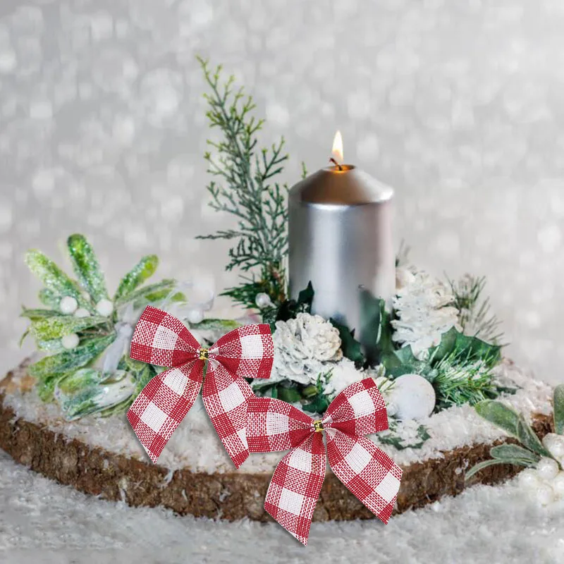 10/20Pcs Weihnachten Bögen Krawatte Dekoration Rot Grün Bogen-knoten Frohe Weihnachten Baum Dekor Anhänger Neue Jahr navidad – Detail 12
