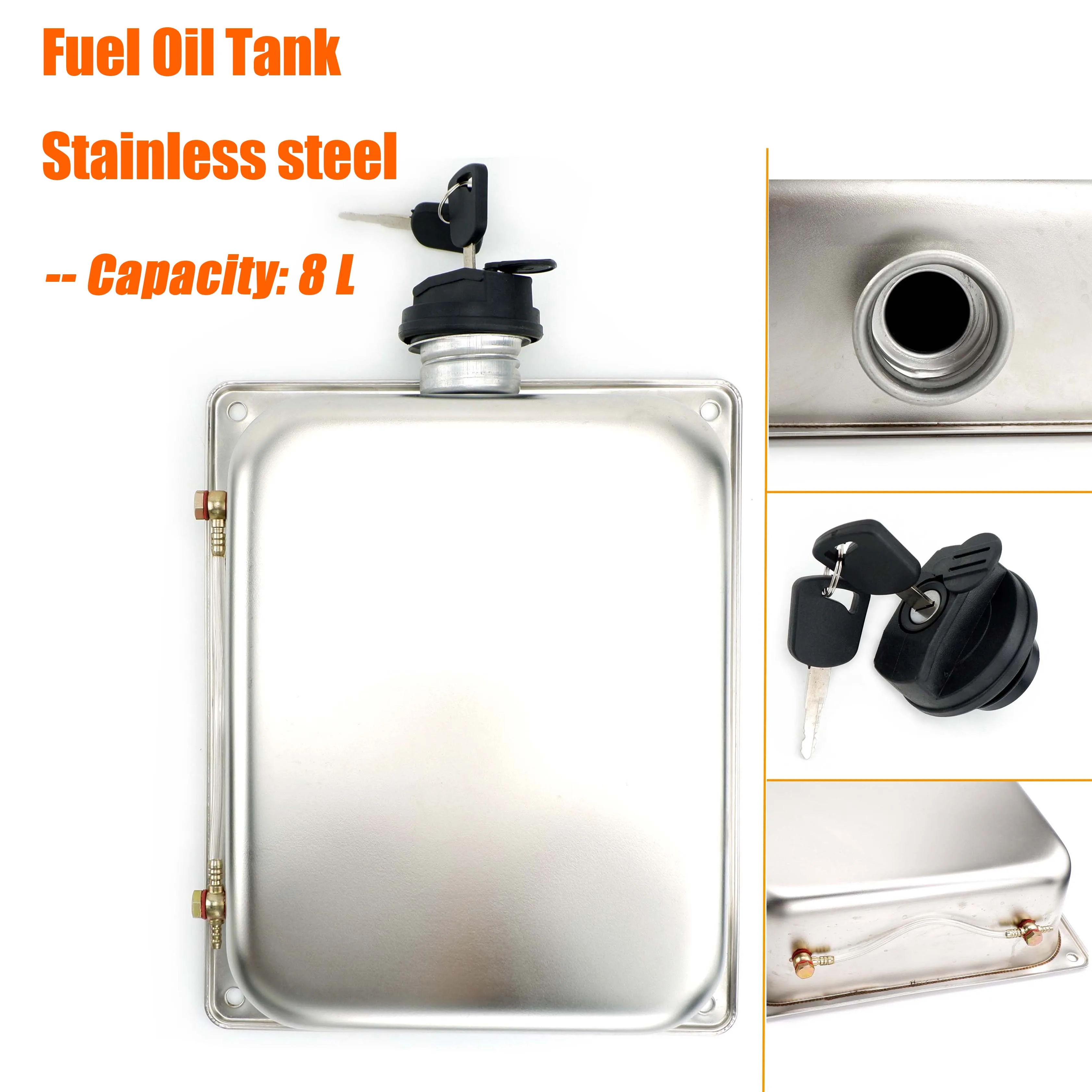 

8L Air Diesel Heater Fuel Tank Oi Gasoline Storage With Lock Lockable For Car Truck Camper Caravan Stainless Steel Silver