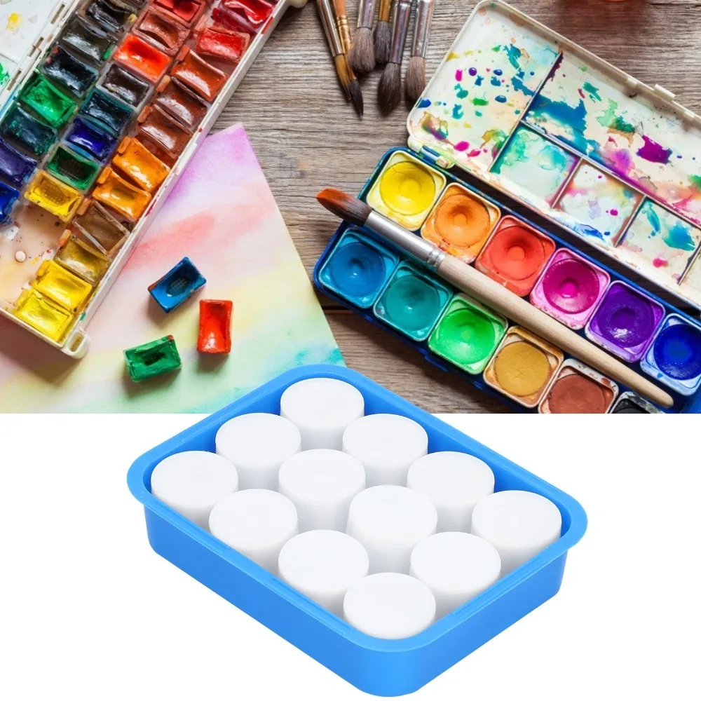 12PCS 내장형 컵 그루브 페인트 팔레트 솔리드 경량 아트 컬러 팔레트 부드러운 내부 벽면 페인팅 믹싱 박스