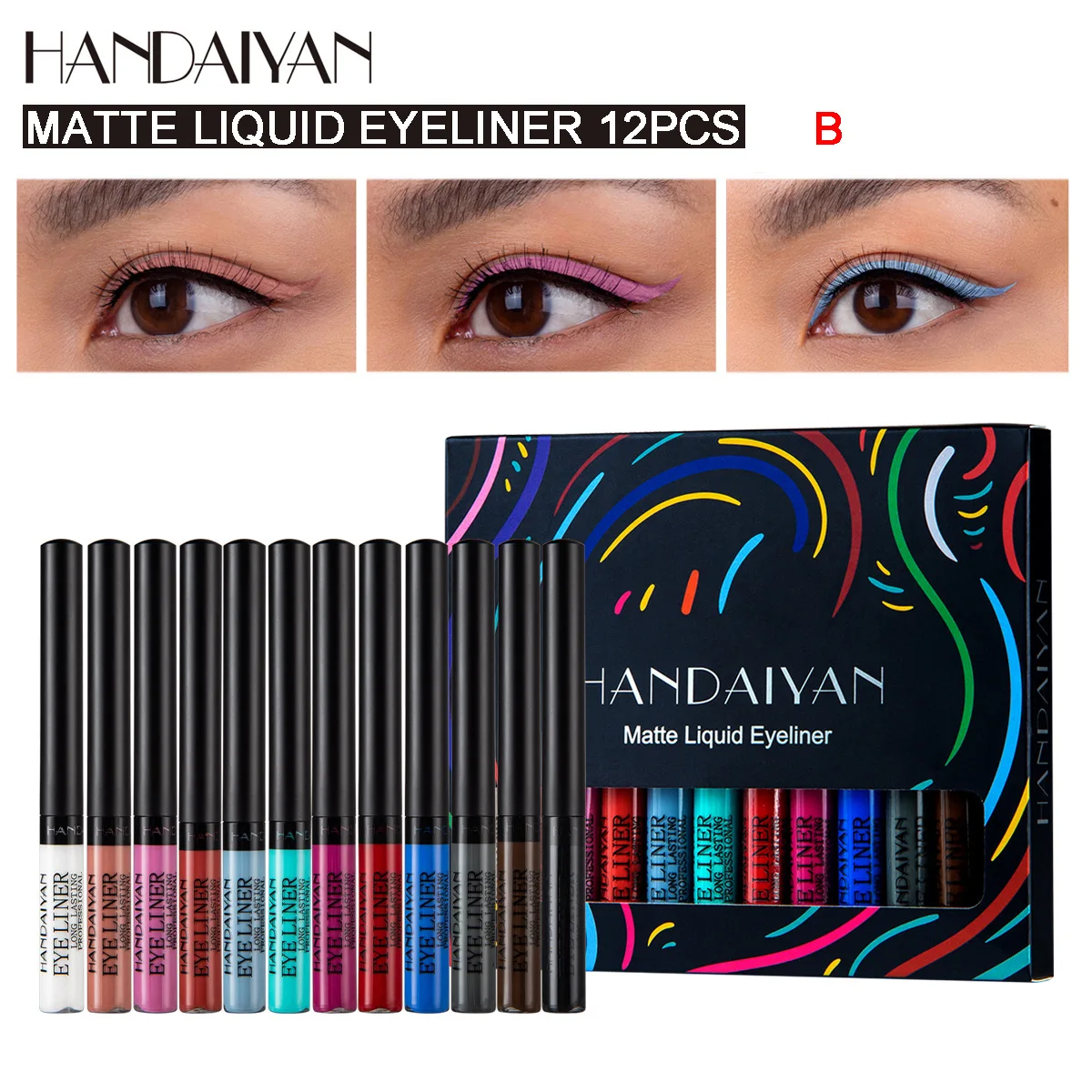12 Colors Neon Eyeliner Pen Kit UV Light Pastels Pastel-Black Light Eye Makeup Waterproof Liquid Eyeliner Pencil Set Cosmetics eyeliner pencils liquid eyeliner eyeliner pen