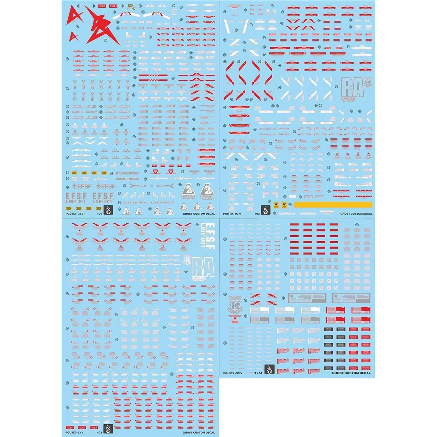YAN 워터 데칼 PG PGU RX-93 V 1/60 모델 세부 사항 수정 부품 DIY 액세서리 용 고정밀 형광 워터 스티커