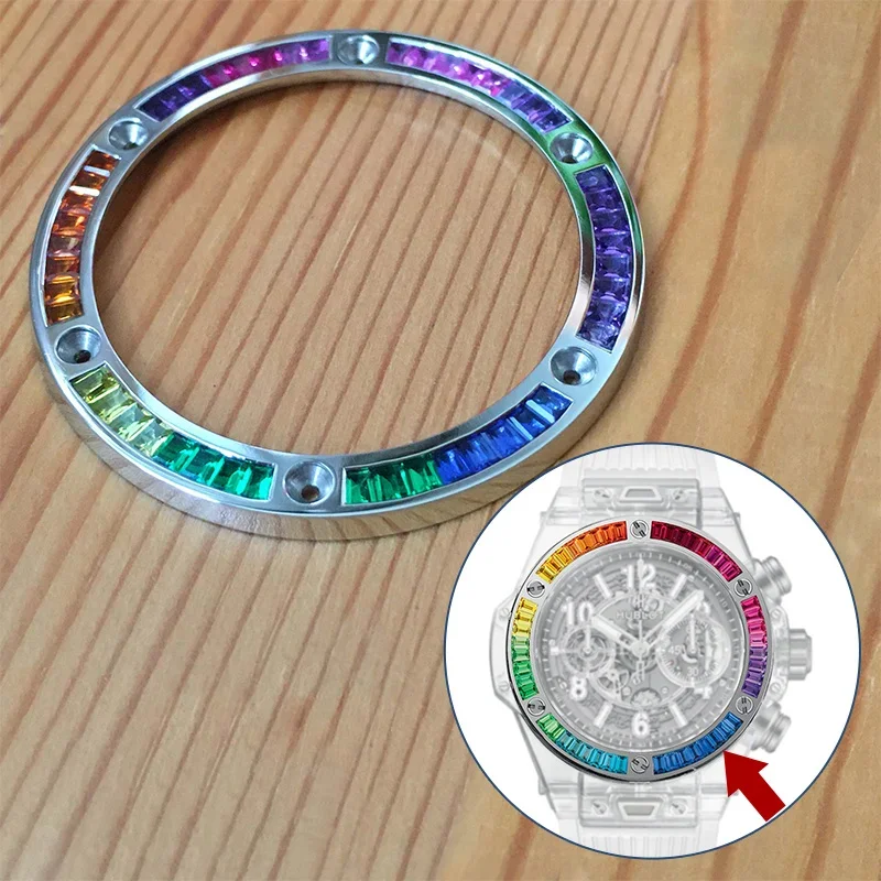 Lunetta Per Orologio Con Gemma Sintetica Cvd Arcobaleno In Acciaio Per Hub Hublot Bigband Unico 45Mm 411 Orologio Automatico