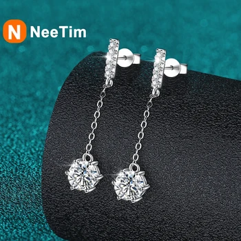 NeeTim 1ct Moissanite Studs Drop Earrings for Women Lab Diamond 925 Sterling Silver Women's Earring Wedding Party Stud Earring