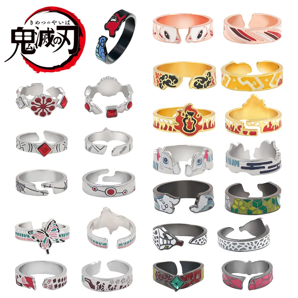 Ring Anime Demon Slayer Kimetsu No Yaiba Tanjirou Mitsuri Tokitou Muichirou Adjustable Finger Rings For Women Men Jewelry