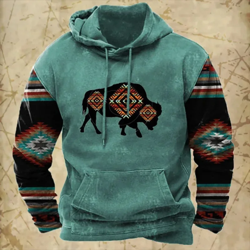 Sudadera con capucha con estampado vintage para hombre, estilo étnico, estampado 3D, manga larga, informal, para otoño, sudaderas con capucha, jerséis de gran tamaño