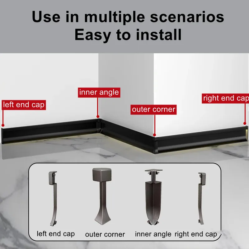 Embedded Aluminum LED Profile Baseboard Hard Strip Light Home Linear Decoration Indoor Floor Corner Lighting Skirting Line