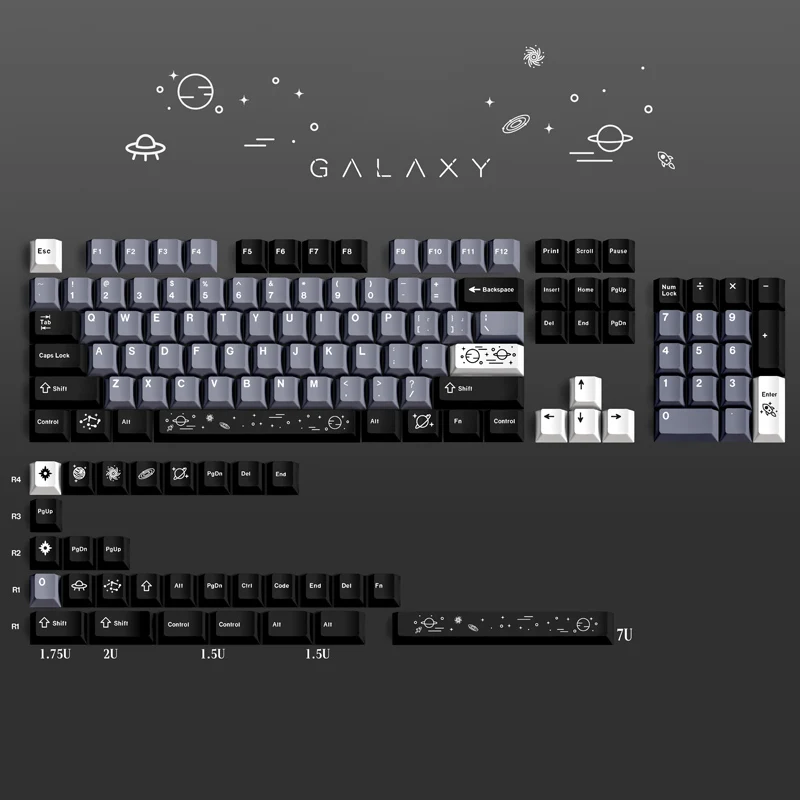 Gmk Galaxy Keycaps para Teclado Mecânico Perfil Cereja Pbt Sublimação de Tintura Interruptor mx com Deslocamento 1.75u 134 Teclas